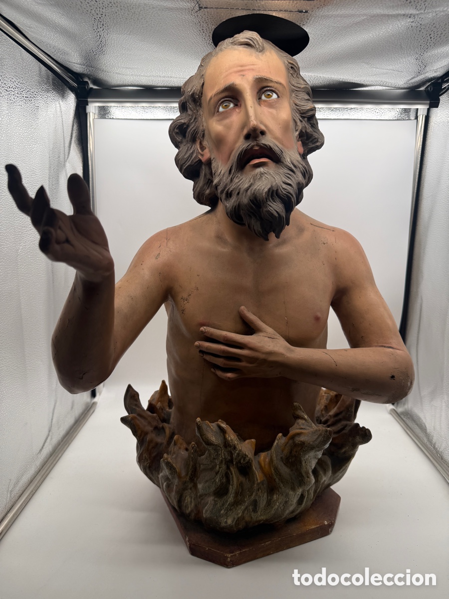 Art: Antigua escultura de &Aacute;nima del Purgatorio en madera policromada con ojos de cristal &ndash; siglo XIX