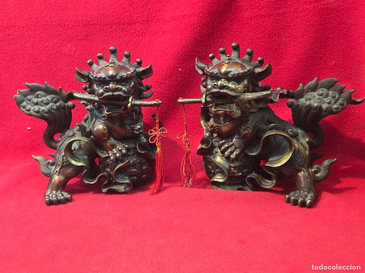 Arte: LOTE DE FOS PERROS/DRAGONES DE BRONCE. ASIATICOS.