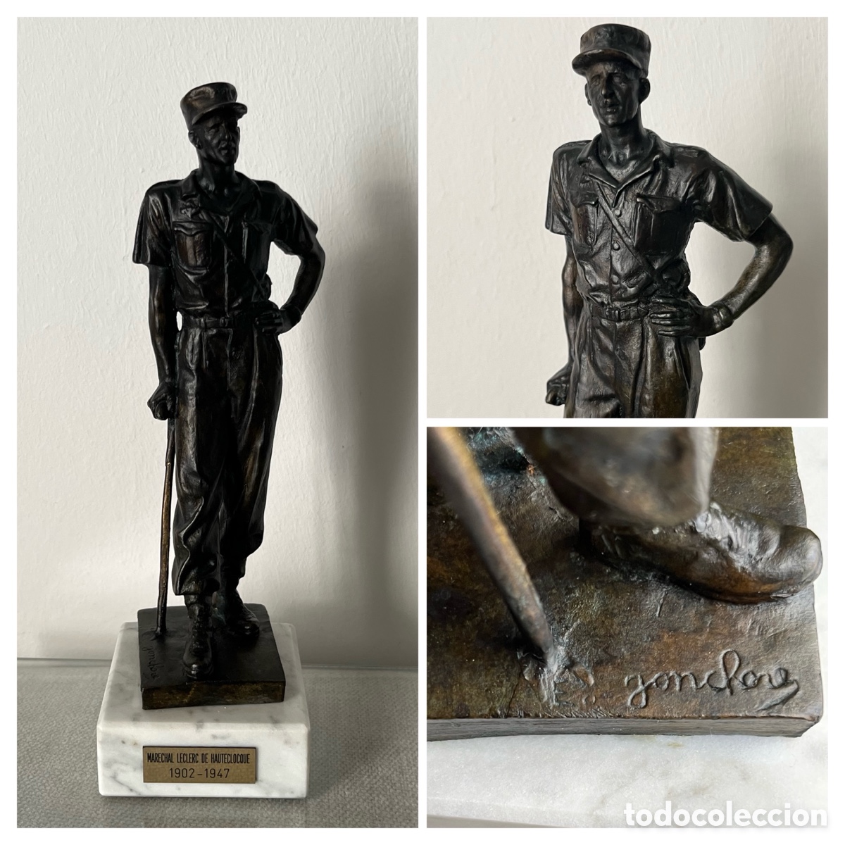 Arte: Escultura de bronce de Philippe Leclerc militar Segunda Guerra Mundial