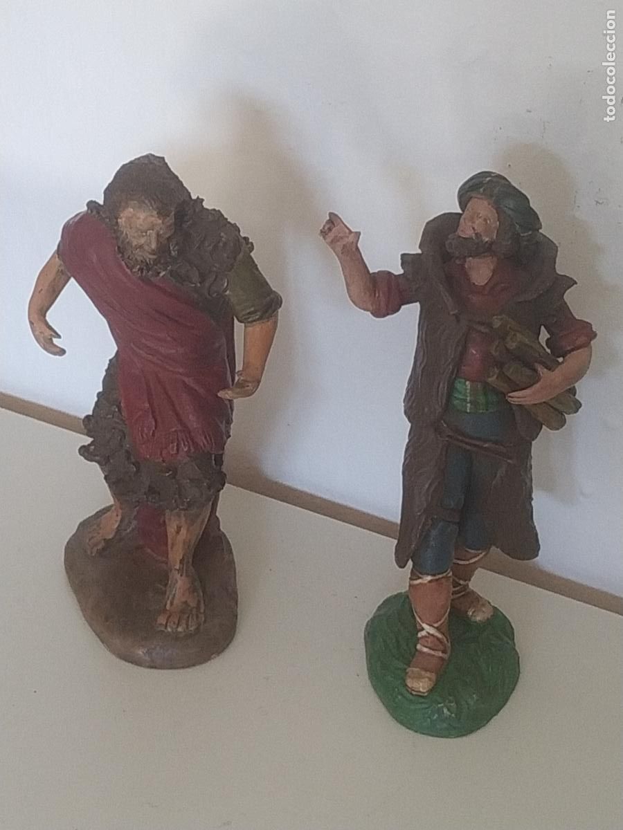 Arte: 2 Barros granadinos antiguos figuras de Bel&eacute;n pastores
