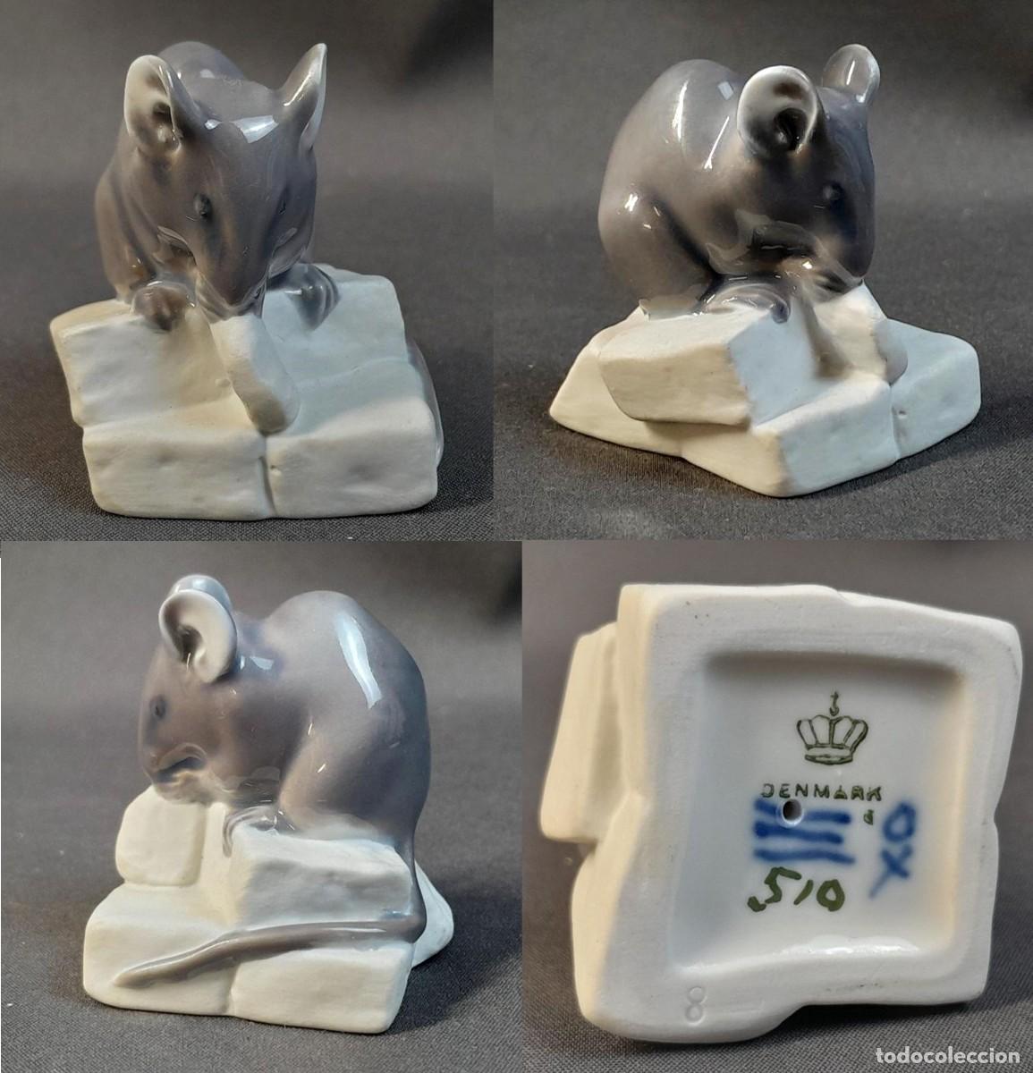 Arte: RATON SOBRE TARROS DE AZ&Uacute;CAR - Figura de Porcelana ROYAL COPENHAGEN - Dinamarca