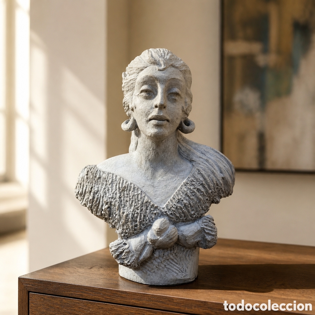 Arte: ELOY GARCIA PEREZ .ANTEQUERA , MALAGA . ESCULTURA EN BARRO . BUSTO DE GITANA .TITULO &rdquo;RAZA&rdquo;. FIRMADA