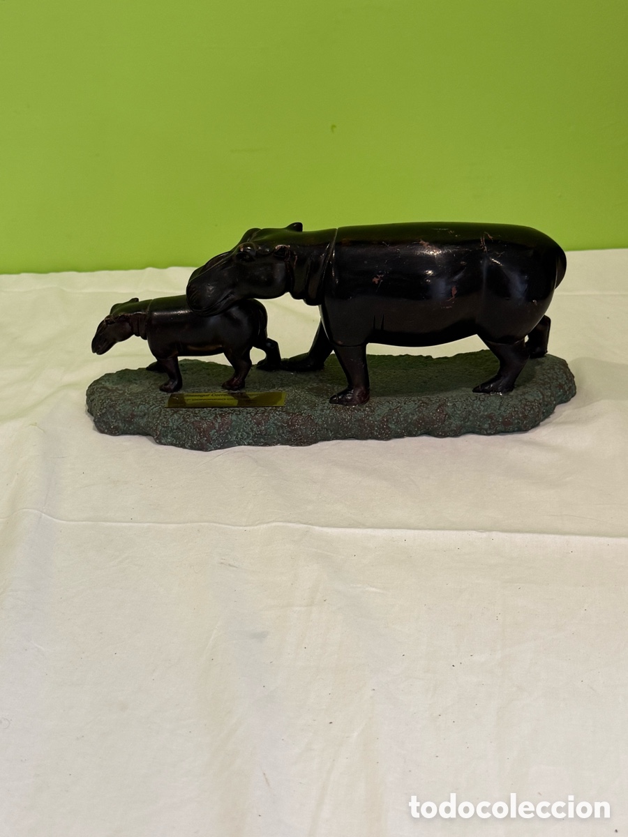 Arte: Escultura de Bronce Hipop&oacute;tamos Madre y Cr&iacute;a &ndash; Kenia 2005 &ndash; Marca MB / Atribuible a Matbronze
