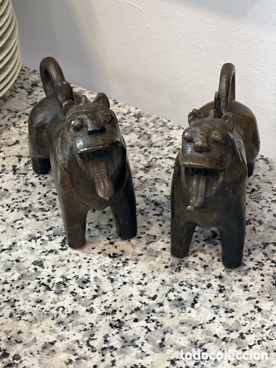 Arte: PAREJA DE LEONES FOO TAILANDESES BRONCE MACIZO