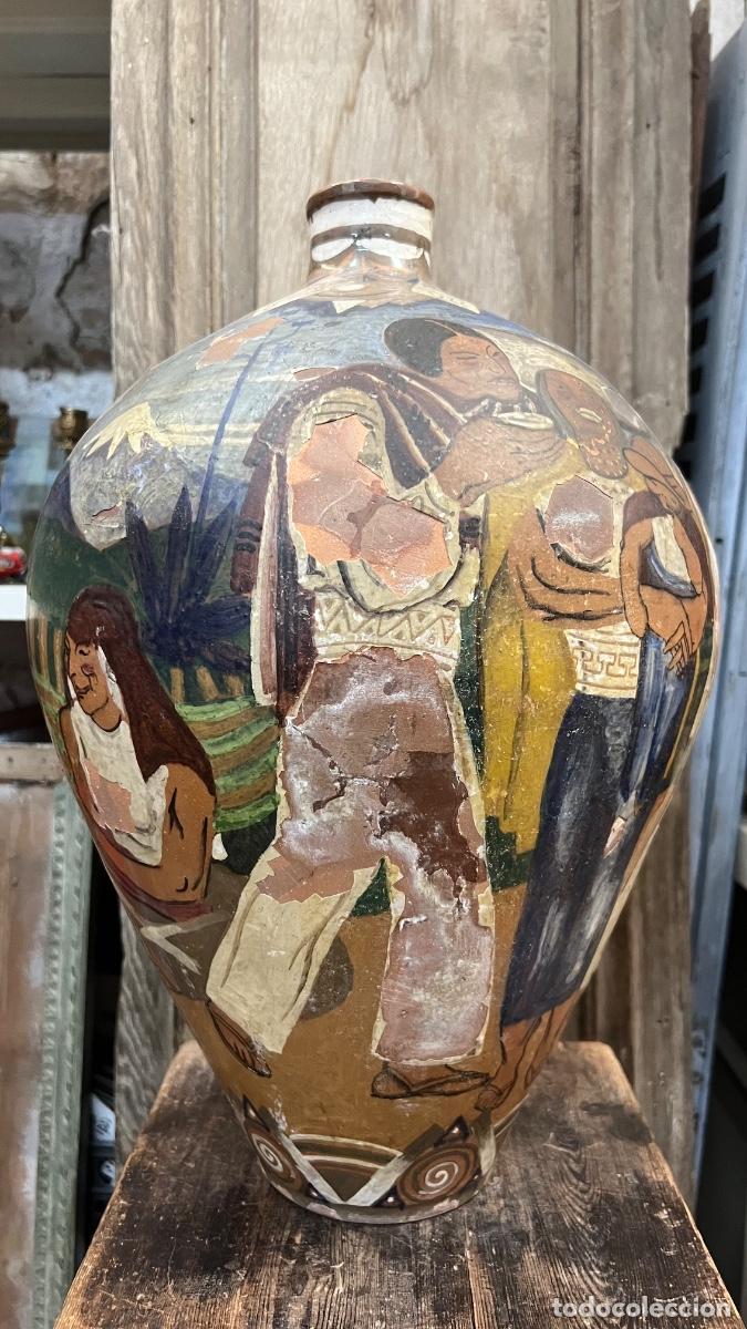 Arte: Jarr&oacute;n cer&aacute;mica vidriada Daniel El&iacute;as Palacio etapa Madrid Ecuador a&ntilde;os 30 indios 49cms