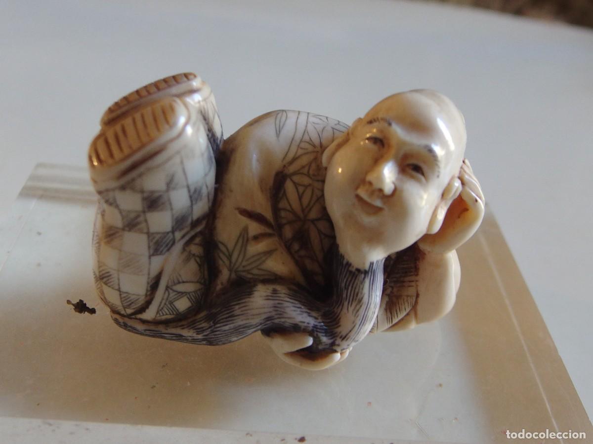 Arte: 4664 bello netsuke marfil pensador sabio periodo meiji 1868