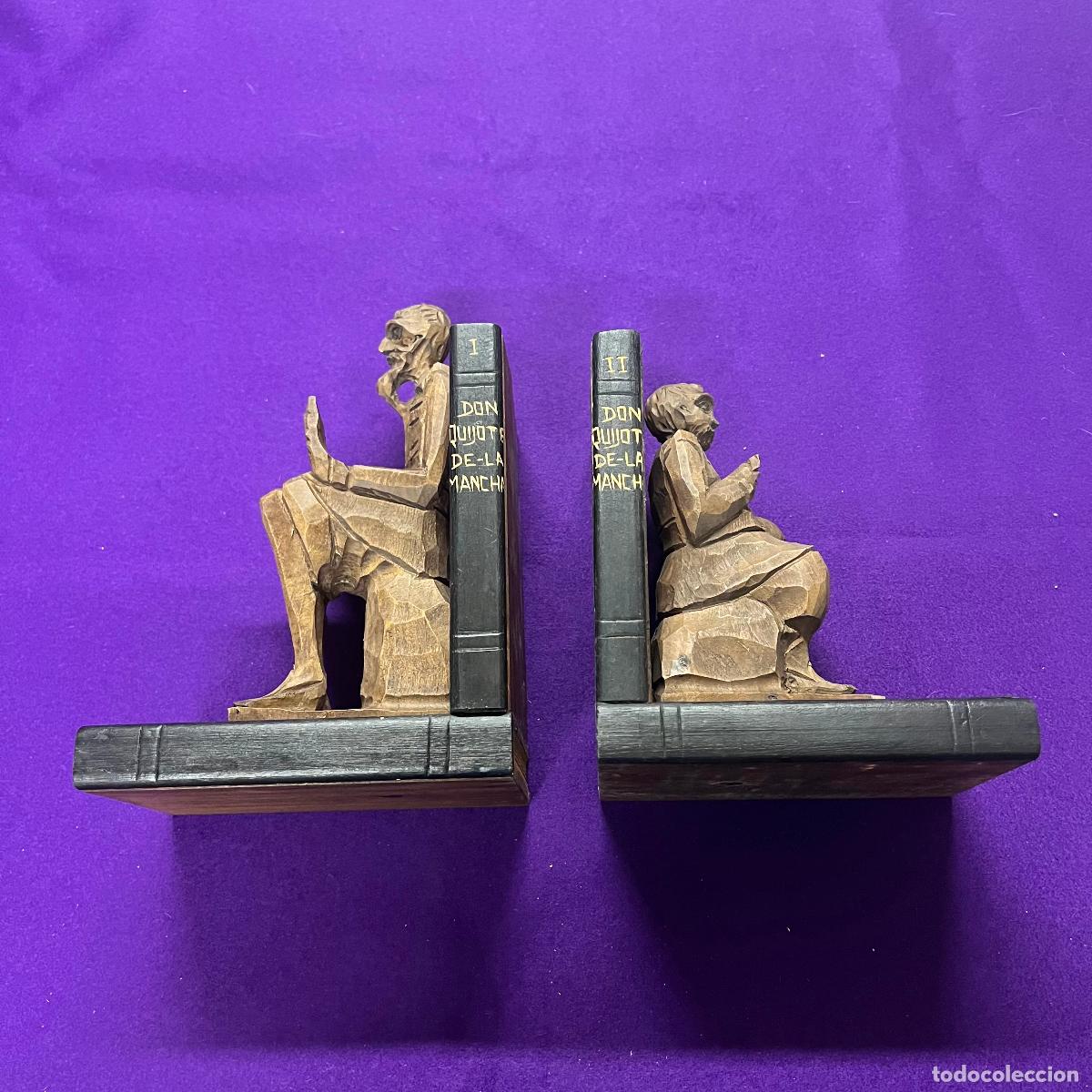 Arte: ANTIGUOS SUJETA LIBROS DE DON QUIJOTE Y SANCHO PANZA. EN MADERA.