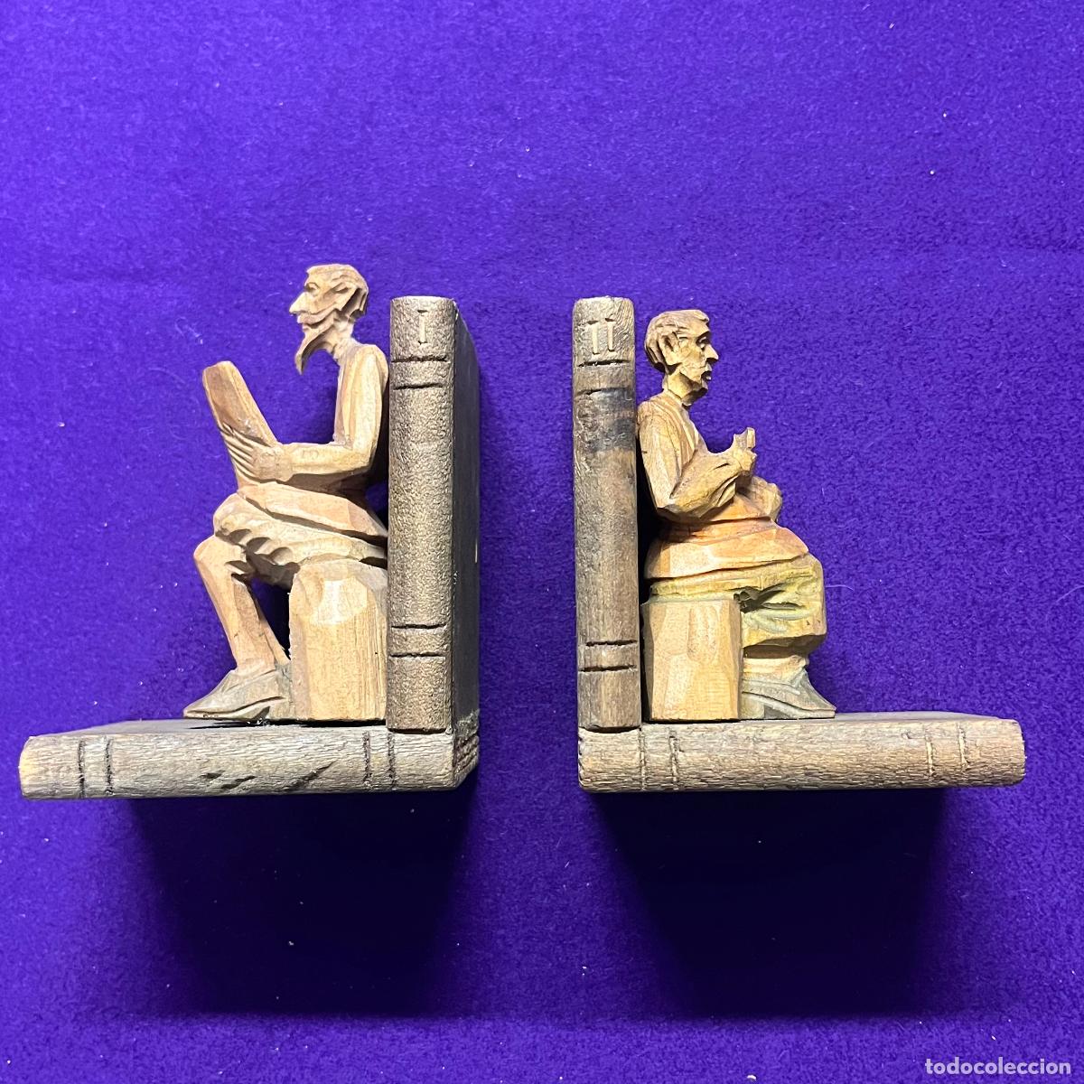 Arte: ANTIGUOS SUJETA LIBROS DE DON QUIJOTE Y SANCHO PANZA. EN MADERA.