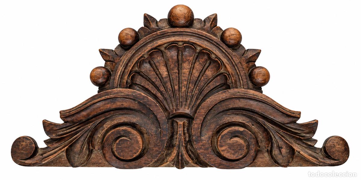 Arte: Decorativo Copete, Remate - Talla de Madera - Ideal para Reloj, etc - S.XIX