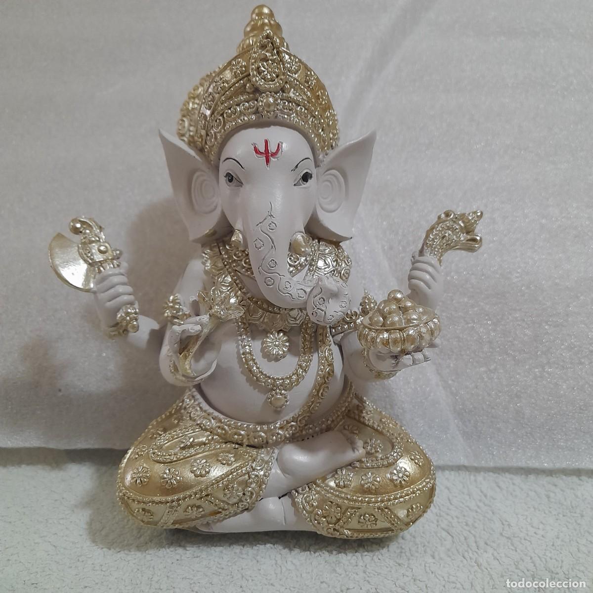 Arte: Figura Dios gannesha Blanco y Dorado en Resina (20 cm) | Decoraci&oacute;n Hind&uacute;