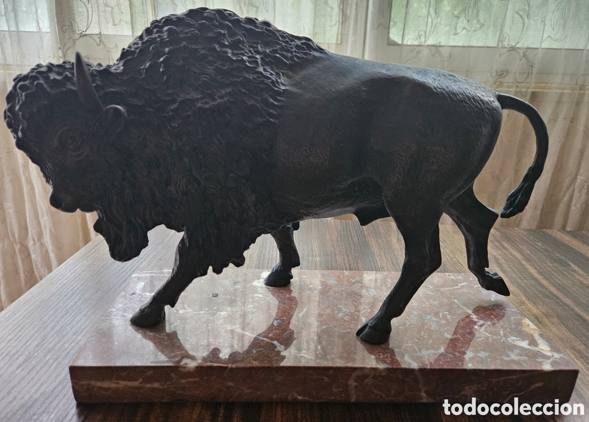 Arte: Bisonte Americano En Bronce Macizo Con Base De M&aacute;rmol (10,5 kg) - Env&iacute;o Gratis Y Se Aceptan Ofertas