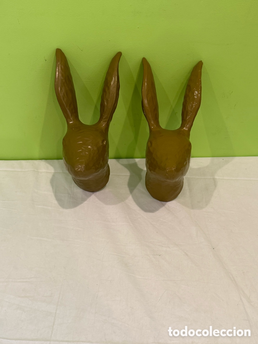 Arte: Pareja de cabezas de liebre / conejo en hierro fundido &ndash; decoraci&oacute;n vintage de pared, aprox. 21cm