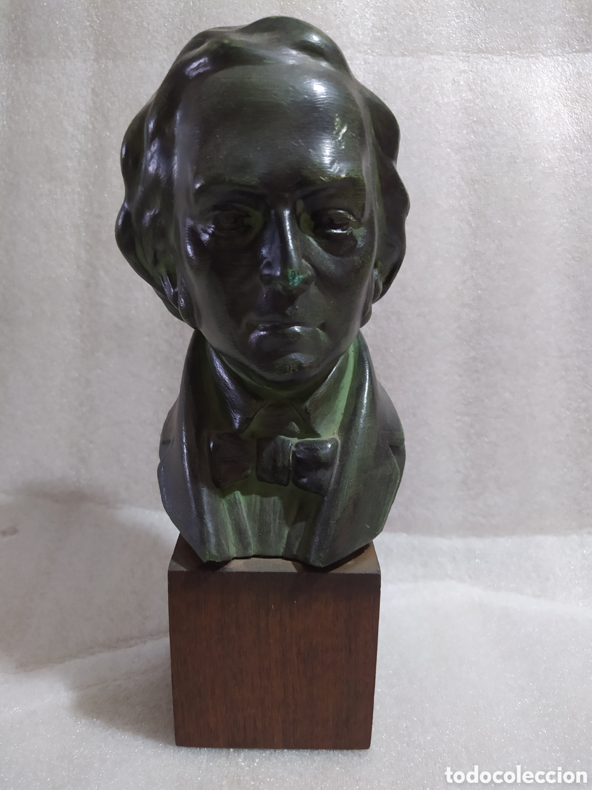 Kunst: &ndash;Busto Escultura Fr&eacute;d&eacute;ric Chopin en Resina con Base de Madera | Figura Decorativa Musical 26 cm