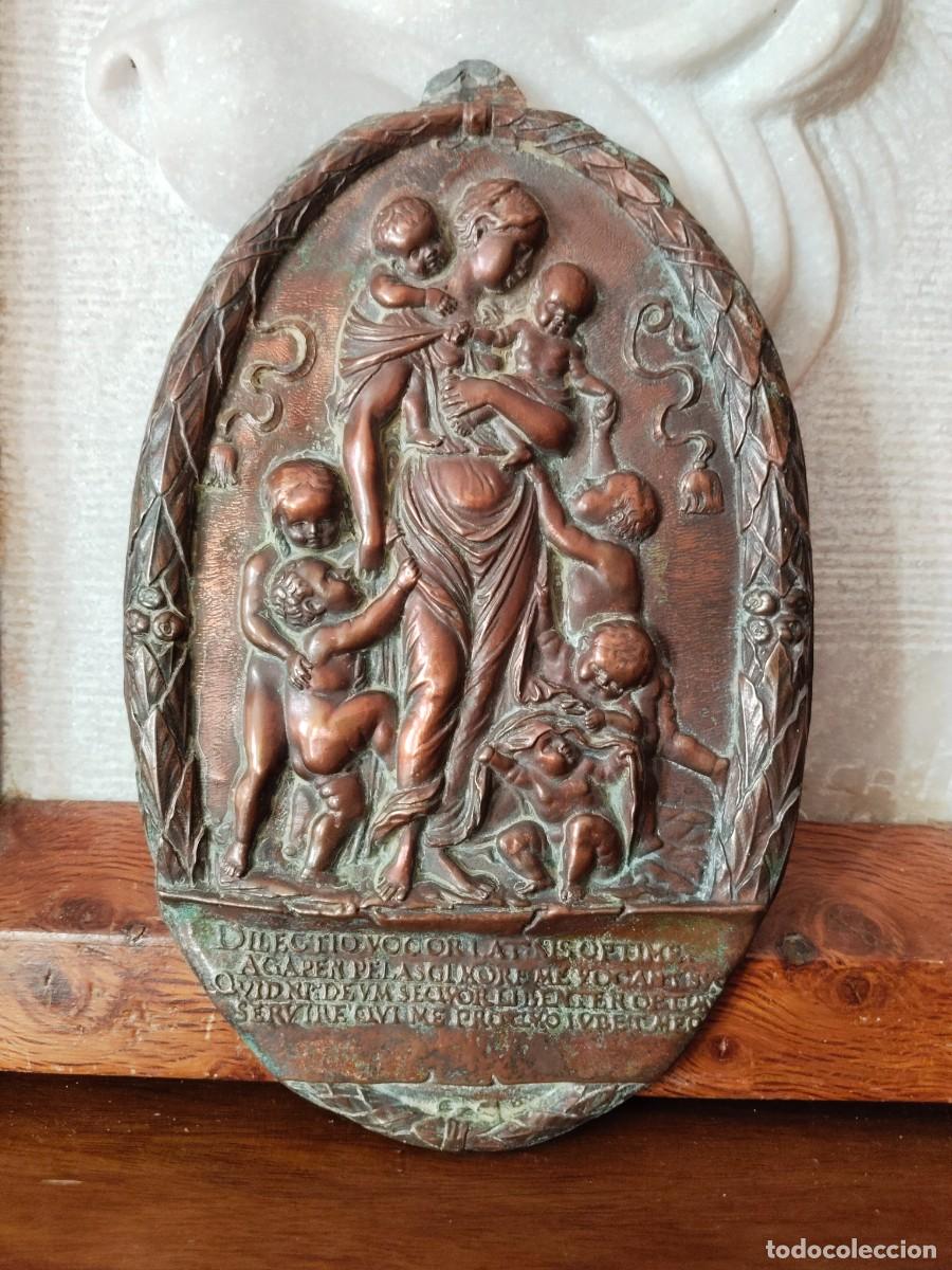Arte: Antigua placa en cobre Virtud &Aacute;gape, caridad. Hans Peisser?