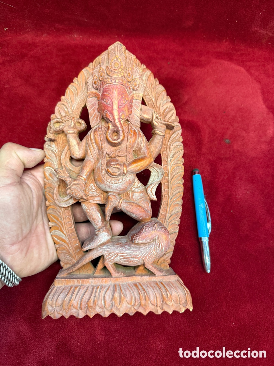 Arte: Antigua talla de madera,de Ganesha!Tallado a mano!