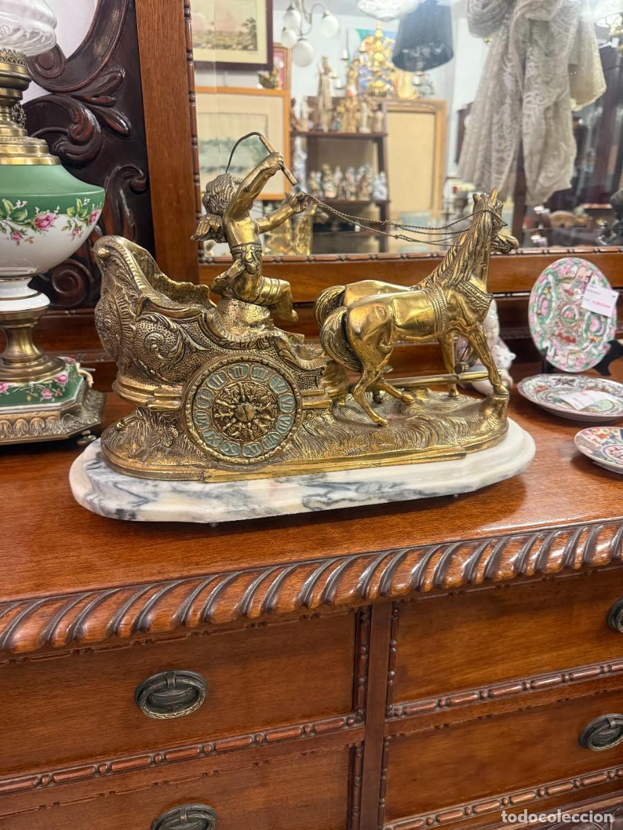 Arte: Gran reloj Carro de Cupido -bronce y m&aacute;rmol