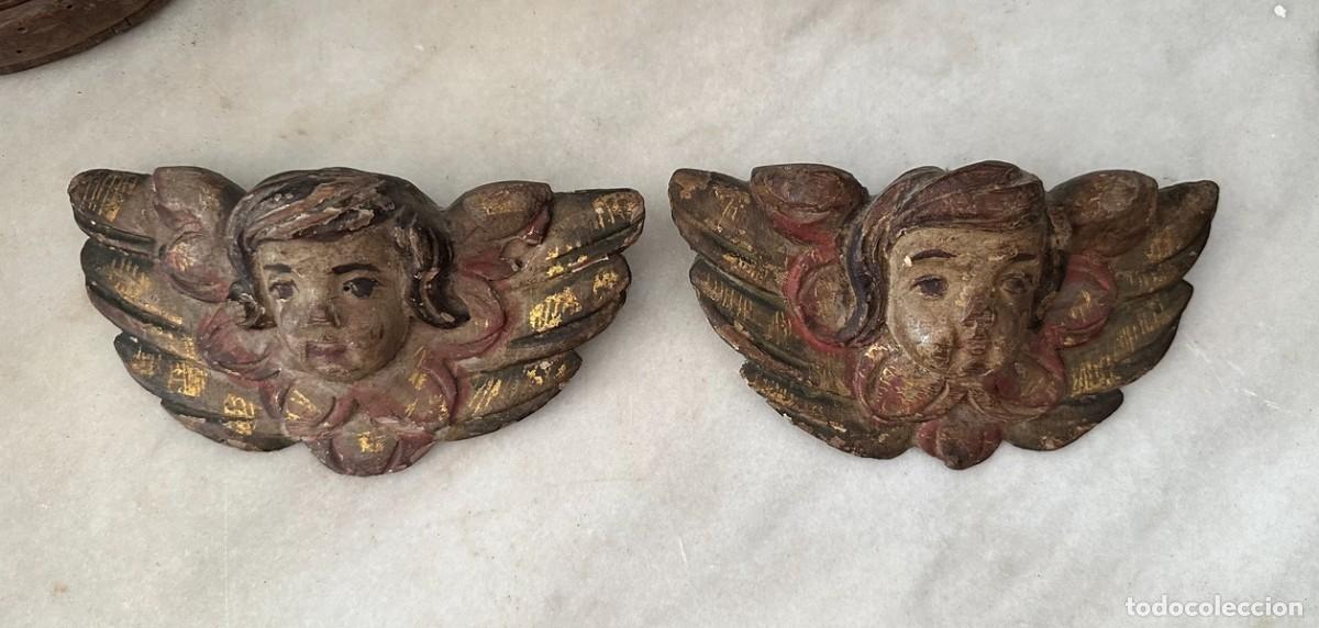 Arte: CABEZA DE &Agrave;NGEL - PAREJA CABEZAS DE &Aacute;NGEL DE MADERA TALLADA S. XVIII-XIX