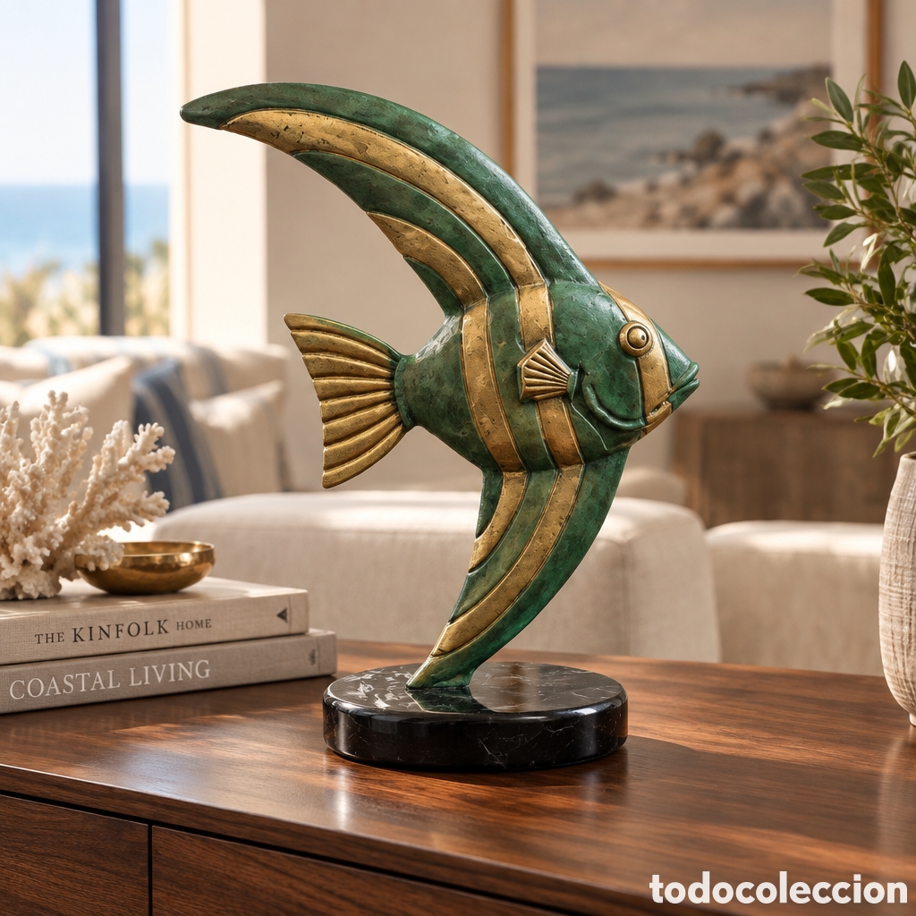 Arte: EXTRAORDINARIA ESCULTURA DE BRONCE POLICROMADO Y BASE DE MARMOL NEGRO. PEZ ANGEL