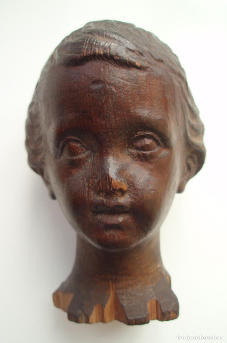 Arte: MURCIA. SIGLO XX. ESCULTURA. CABEZA DE NI&Ntilde;O. MADERA TALLADA. AUTOR DESCONOCIDO.
