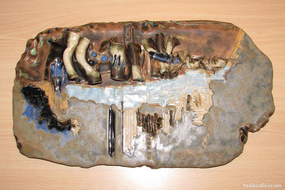 Arte: Cuadro mural composici&oacute;n panel cer&aacute;mica art&iacute;stica relieves texturas 45 x 26 cm firmado 1976