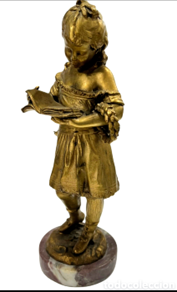 Arte: NI&Ntilde;A LECTORA S.XIX BRONCE - Foto 1