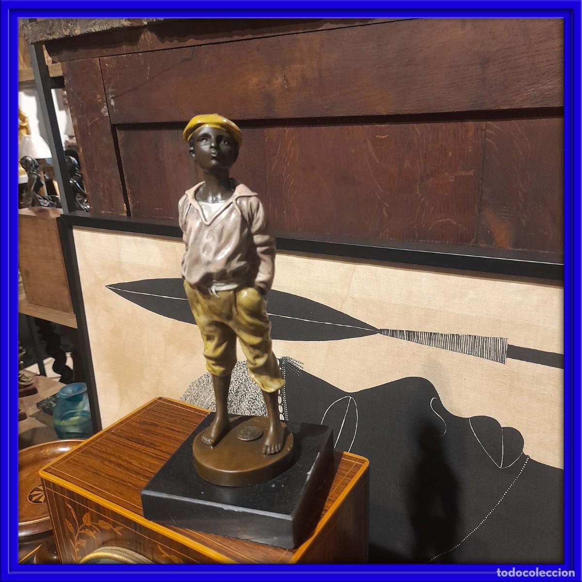 Arte: FIGURA DE BRONCE POLICROMADO DE UN NI&Ntilde;O POR V. SZEZCHLEWSKI