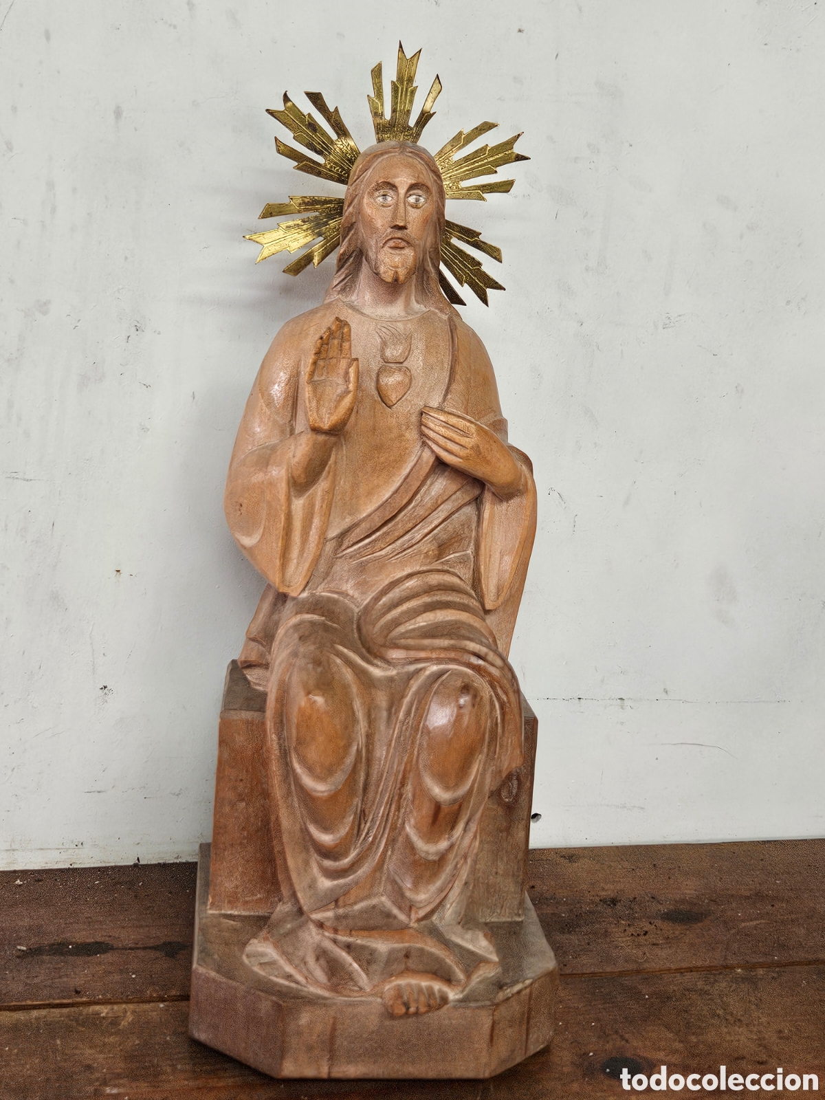 Arte: Talla de madera Sagrado Corazon de Jesus 30CMS