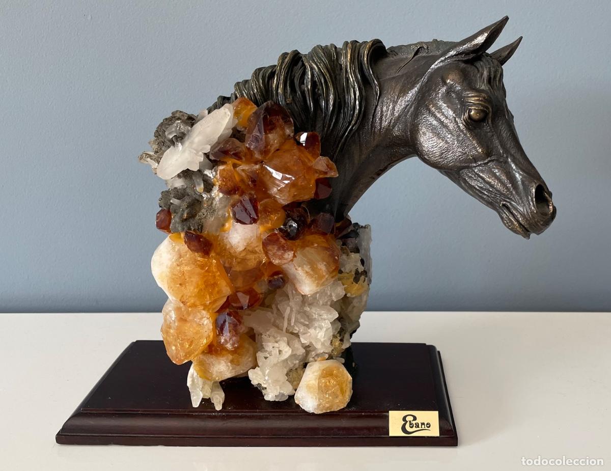 Arte: Espectacular Escultura de caballo en bronce y minerales - &Eacute;bano Internacional