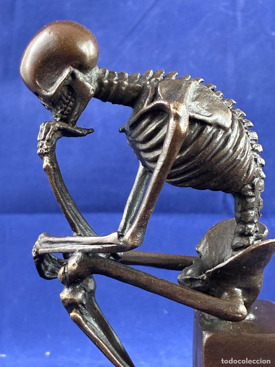 Arte: Escultura Bronce El Pensador Esqueleto Milo S. XX Fundici&oacute;n Paris Base M&aacute;rmol Muy Buen Estado
