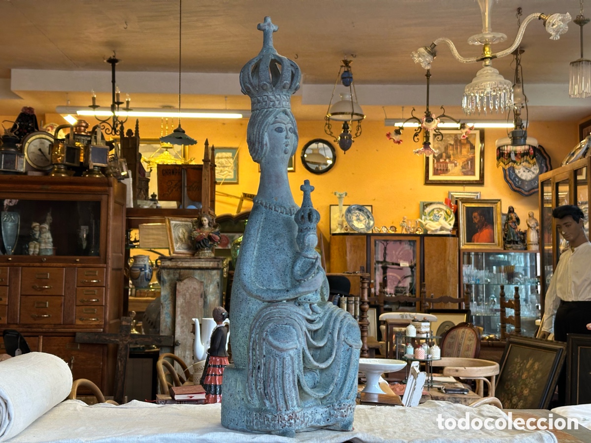 Art: Virgen con ni&ntilde;o. Escultura cer&aacute;mica gres Alfaraz. Terracota imagen arte sacro. 59 cm.