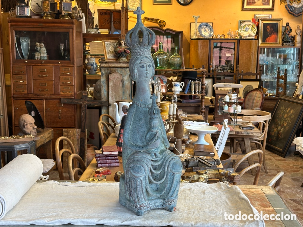 Arte: Virgen con ni&ntilde;o. Escultura cer&aacute;mica gres Alfaraz. Terracota imagen arte sacro. 59 cm.