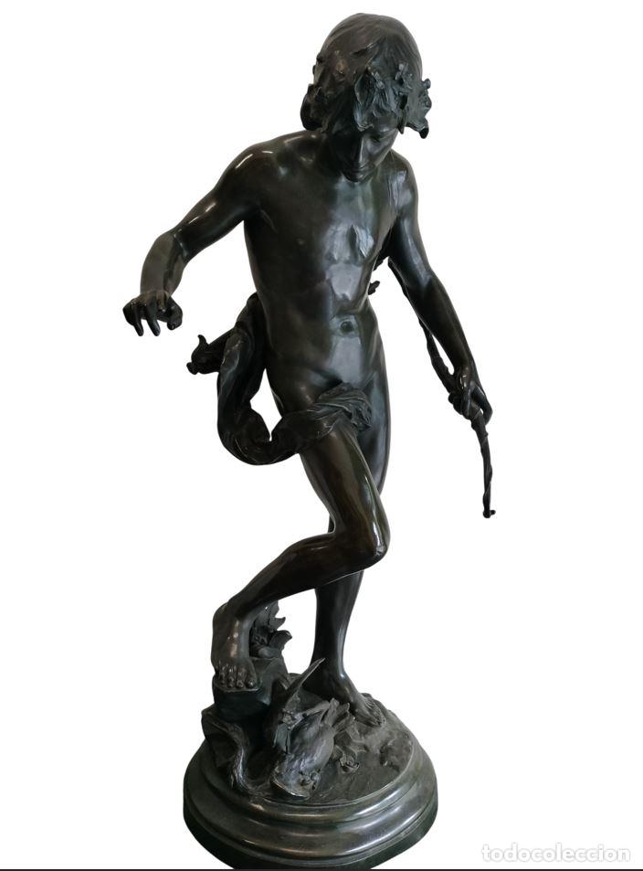 Arte: JEUNE CHASSEUR &Agrave; LA SOURCE. A PARTIR DE EUG&Egrave;NE QUINTON. BRONCE PATINADO. FRANCIA. SIGLO XIX.