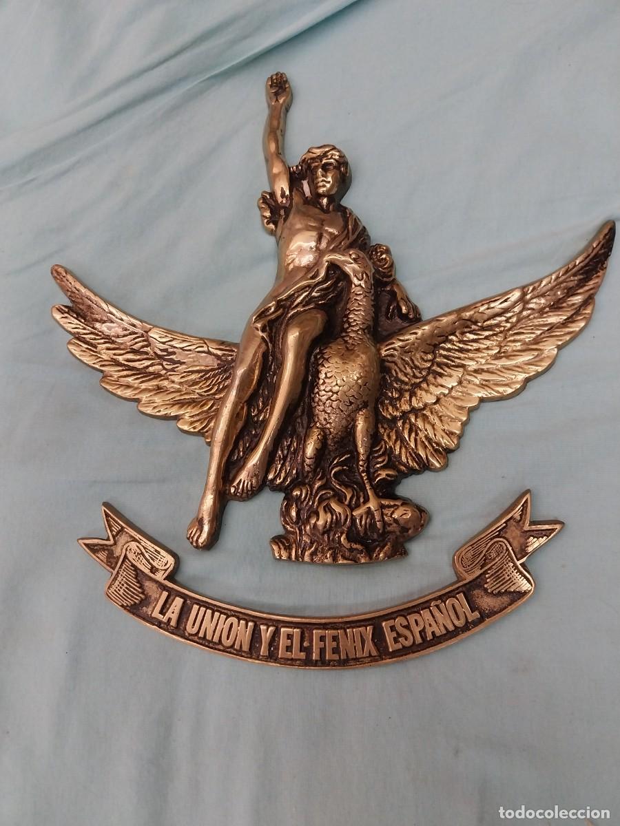 Arte: Antigua placa en bronce macizo de La Uni&oacute;n y el F&eacute;nix Espa&ntilde;ol. Peso 900 gramos