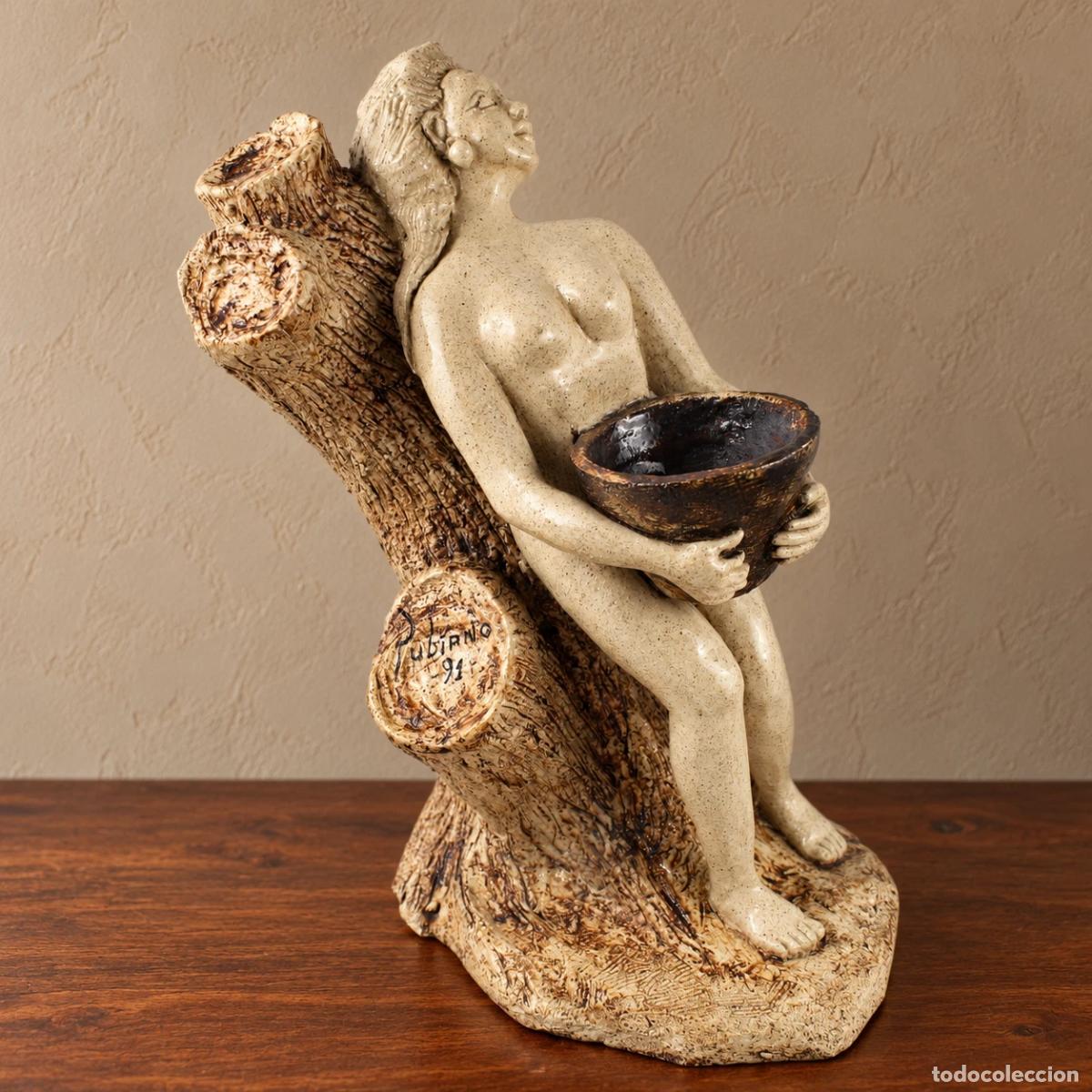 Arte: Escultura Mujer &Eacute;tnica Desnuda en Resina Vintage LUBIANO 1991 Figura Tribal 31cm