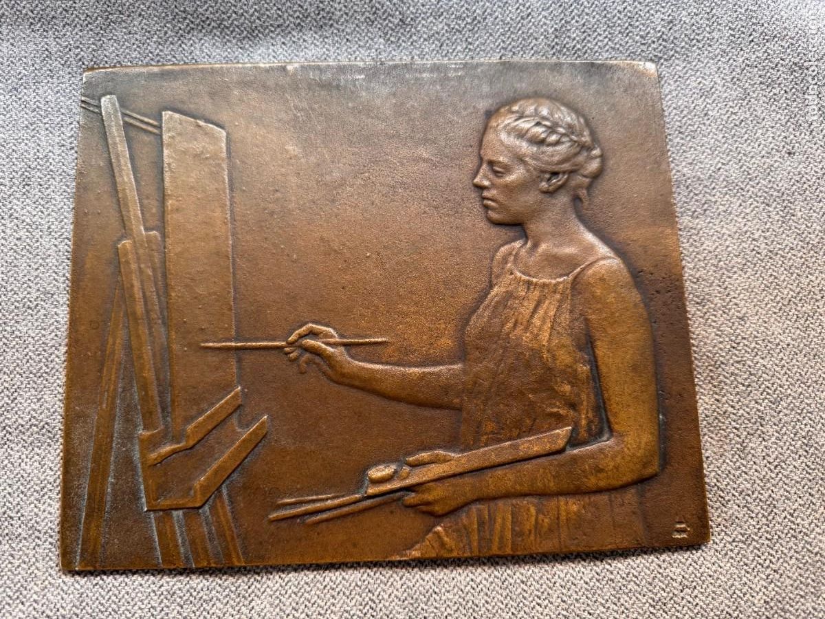 Arte: FRANCISCO L&Oacute;PEZ HERN&Aacute;NDEZ &ndash; &ldquo;Alegor&iacute;a de la pintura&rdquo; &ndash; Relieve en bronce firmado &ndash; 15 x 20 cm