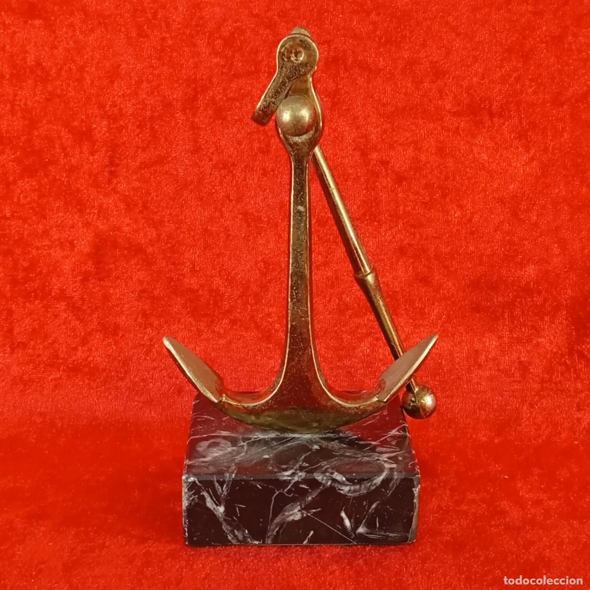 Arte: ANCORA MARINA - ANCLA - ANCORA DE BARCO EN BRONCE - BASE MARMOL - 15 CM TOTAL
