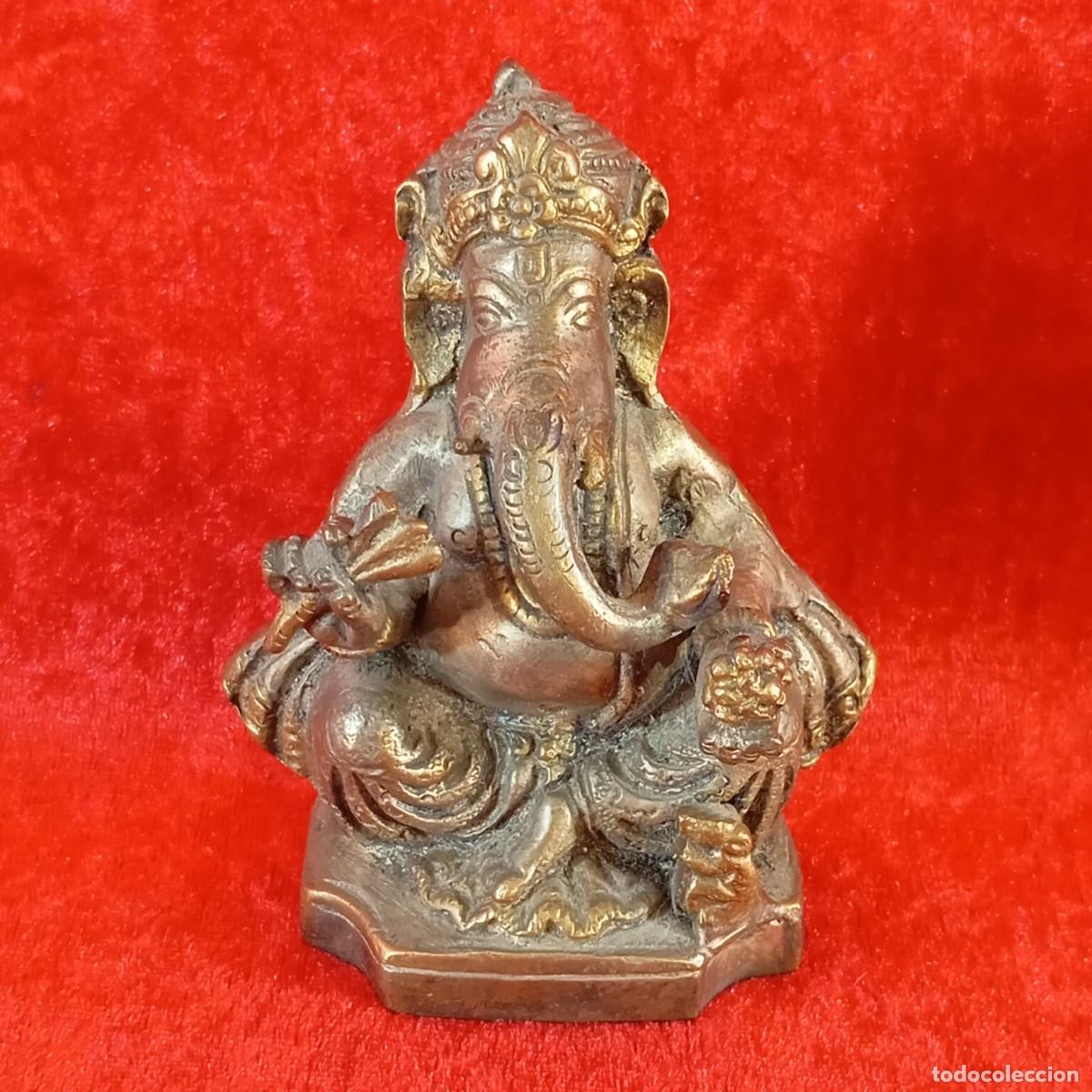Arte: FIGURA HIND&Uacute; DE LA DIOSA GANESHA Y EL RAT&Oacute;N MOOSHIKA - EN BRONCE - 11 CM - C. 1920 - RAR&Iacute;SIMA PIEZA