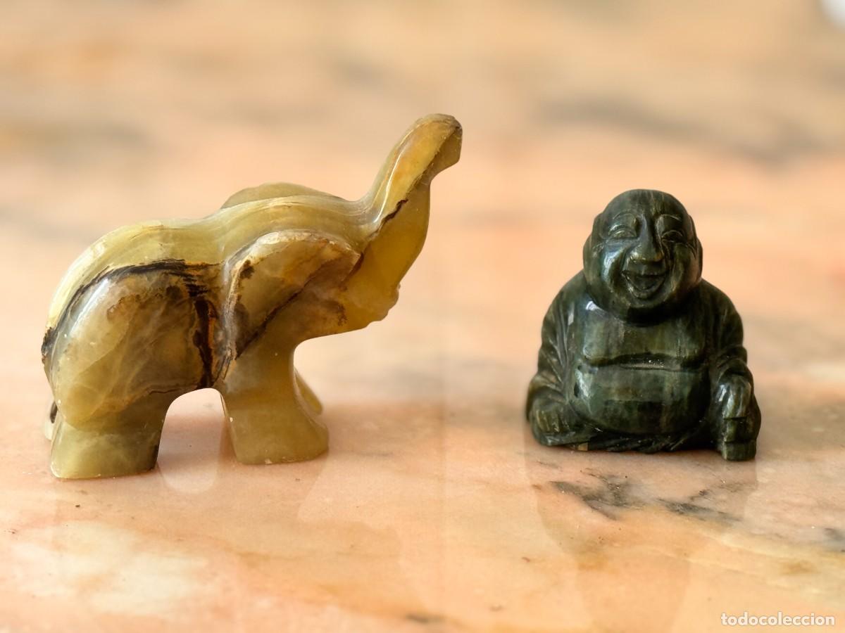 Arte: 2 figuras piedra: Elefante & Buda