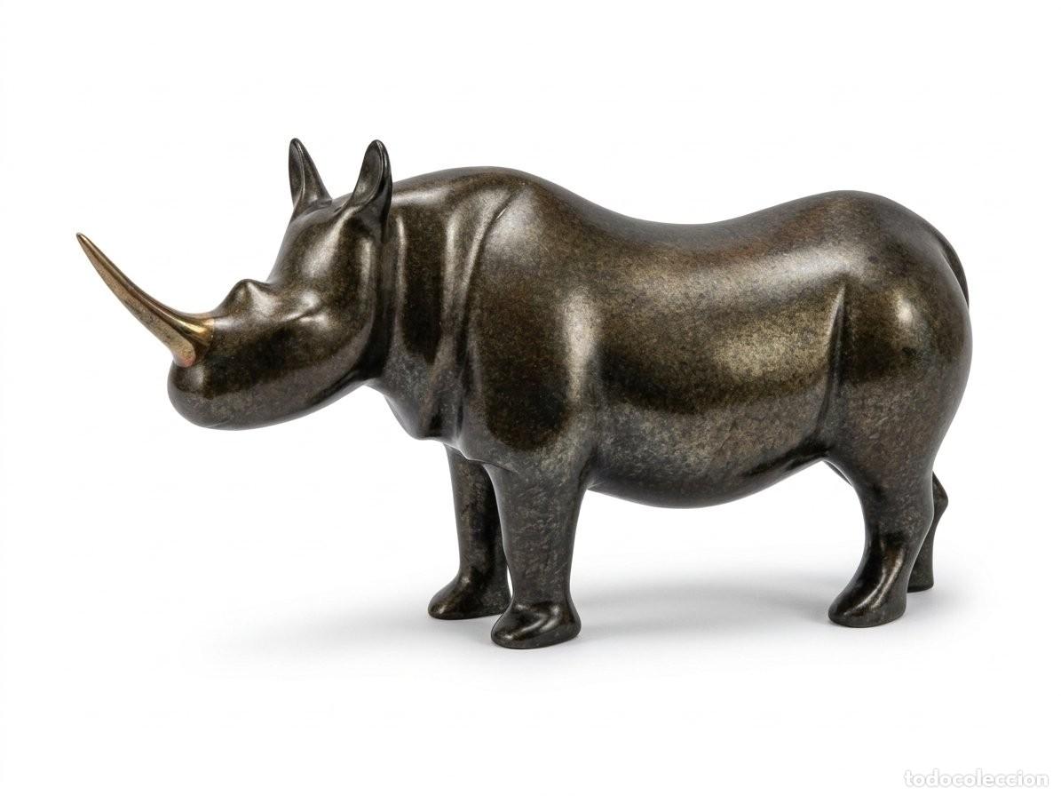 Arte: Escultura de bronce de un rinoceronte de Loet Vanderveen &ndash; Arte moderno de mediados de siglo