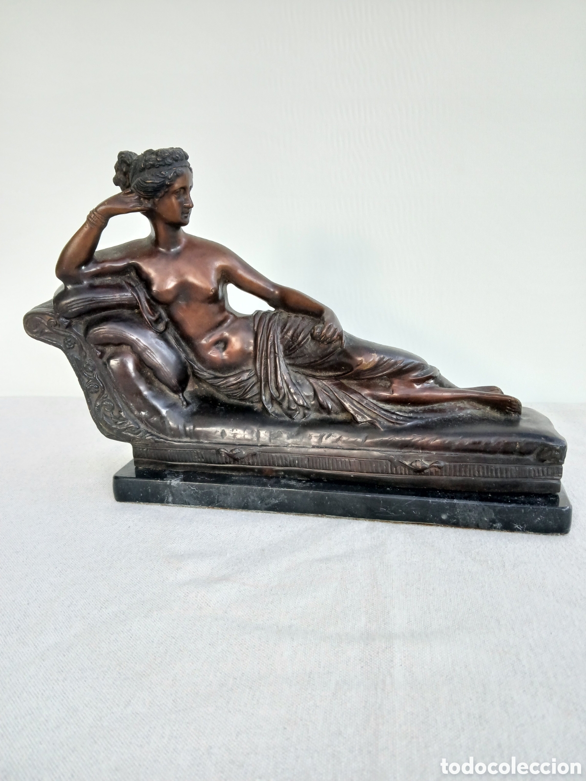 Arte: After Antonio Canova(1757-1822) Pauline Borghese as Venus Victrix. Escultura bronce base m&aacute;rmol