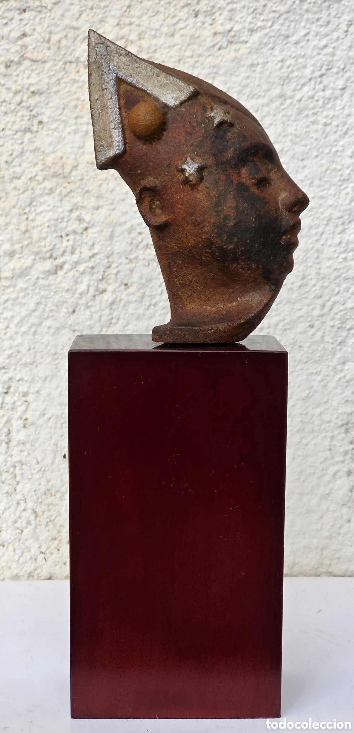 Arte: Escultura Figura Cabeza Lun&aacute;tica Firmada Numerada 5/15 - Hierro Madera - Decoraci&oacute;n Circo