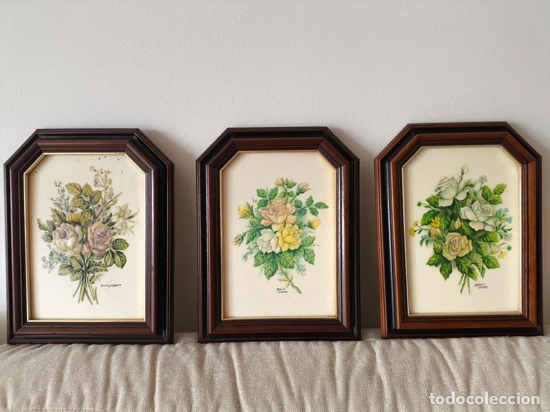 Arte: Lote 3 Cuadros Cer&aacute;mica Flores Relieve