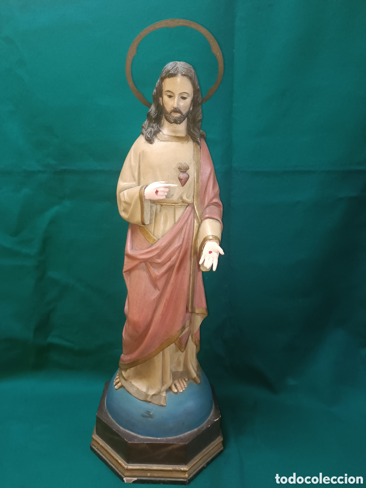 Kunst: Coraz&oacute;n de jesus, santo iglesia, madera, ojos de cristal