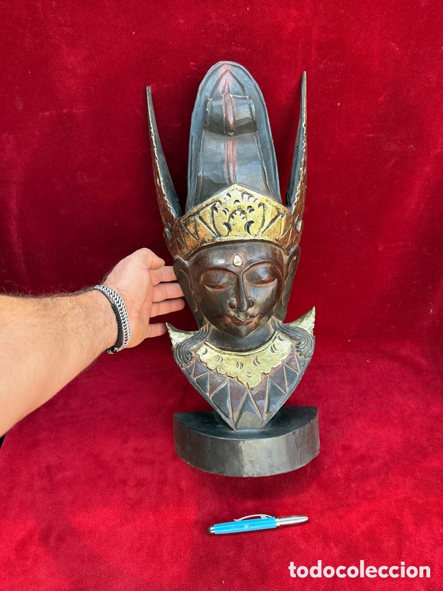 Kunst: Precioso busto tallado en madera,Deidad Balinesa!
