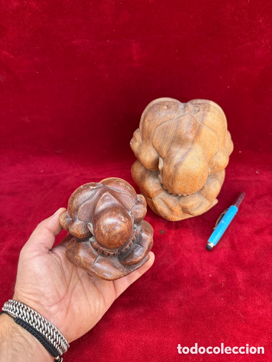 Arte: Lote bonitas tallas-esculturas madera,Buda Lloron!
