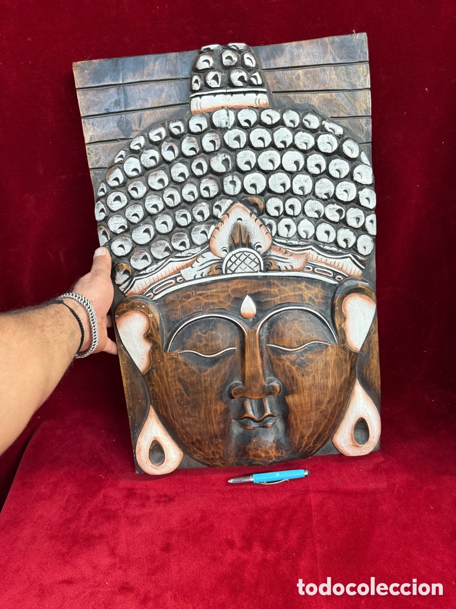 Arte: Antiguo y gran cuadro,Buda,tallado en madera!Pesado!