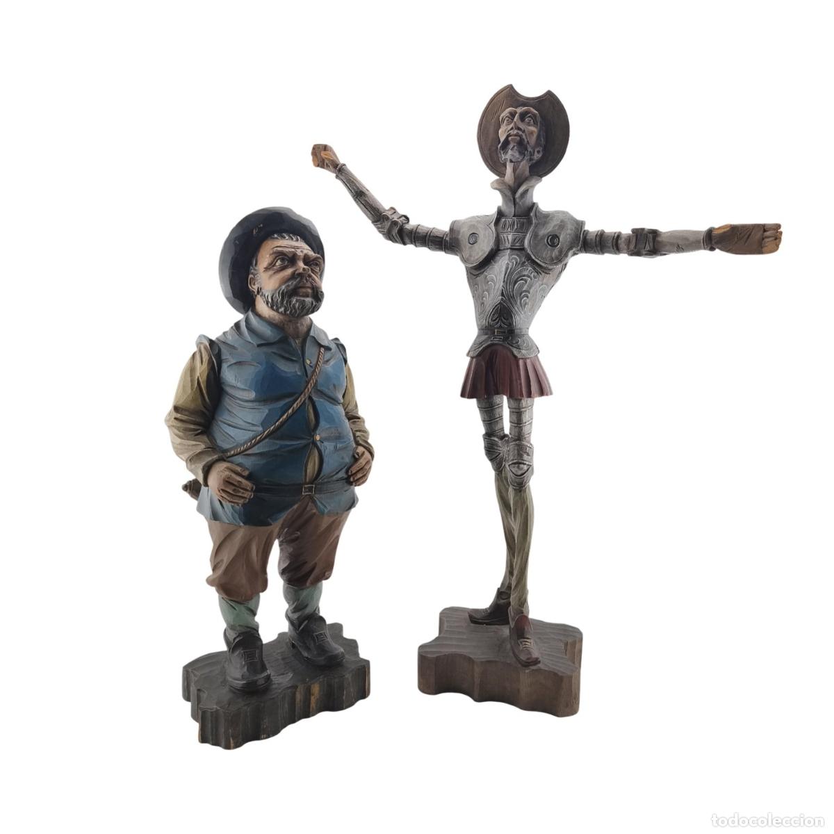Art: PAREJA FIGURAS MADERA TALLADA Y POLICROMADA - DON QUIJOTE (90 CM) Y SANCHO PANZA (72 CM)