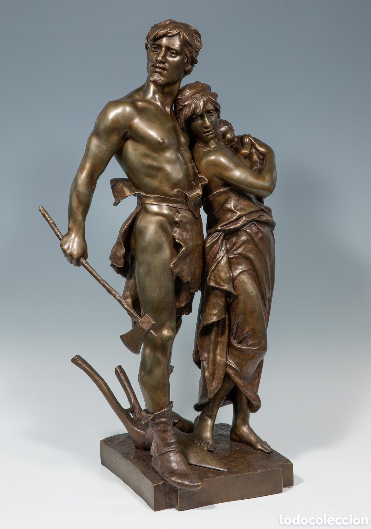 Arte: EUG&Egrave;NE MARIOTON (Par&iacute;s, 1857- 1933). &ldquo;Familia vikinga&rdquo;. Bronce patinado.