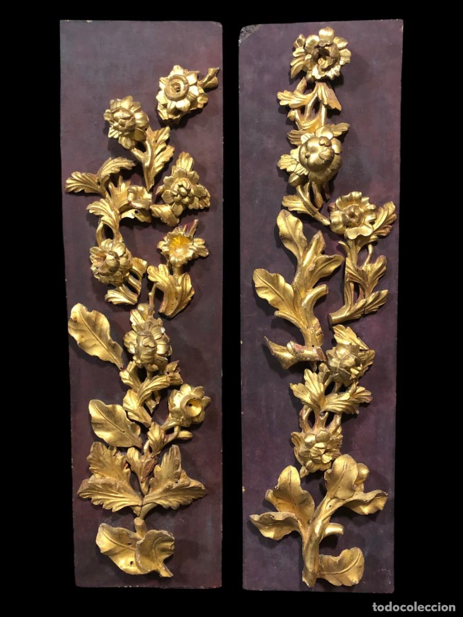 Art: 2 laterales en talla de oro fino 75 cms