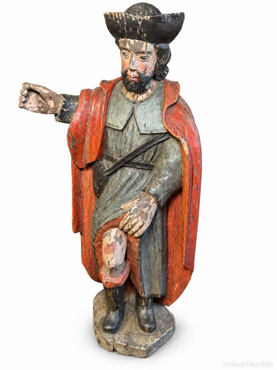 Arte: Antigua talla de San Roque en madera policromada. Escuela espa&ntilde;ola, posiblemente siglo XVII. 54 cm